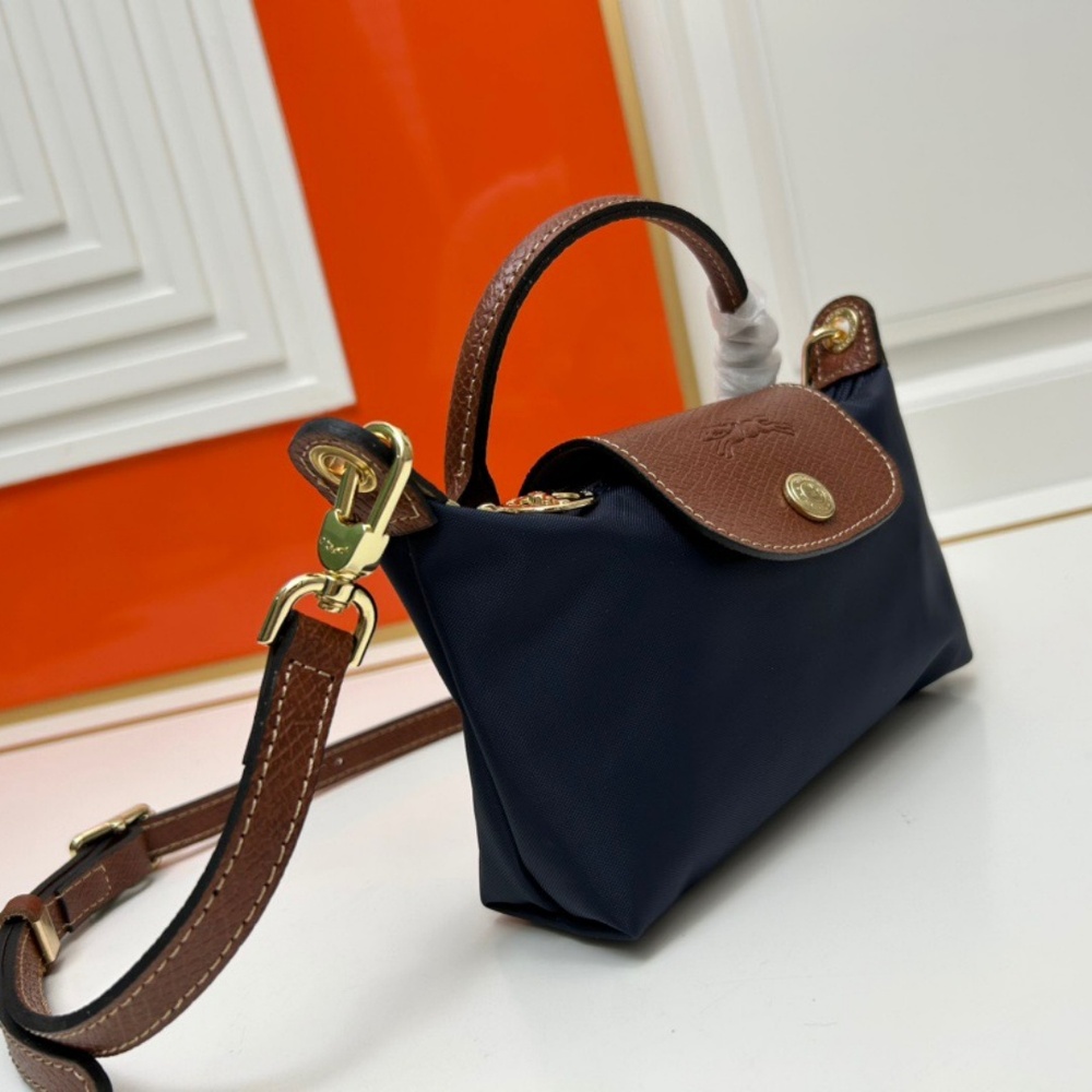 NWT Longchamp Navy Blue and Brown Crossbody Bag - Picture 2 of 9